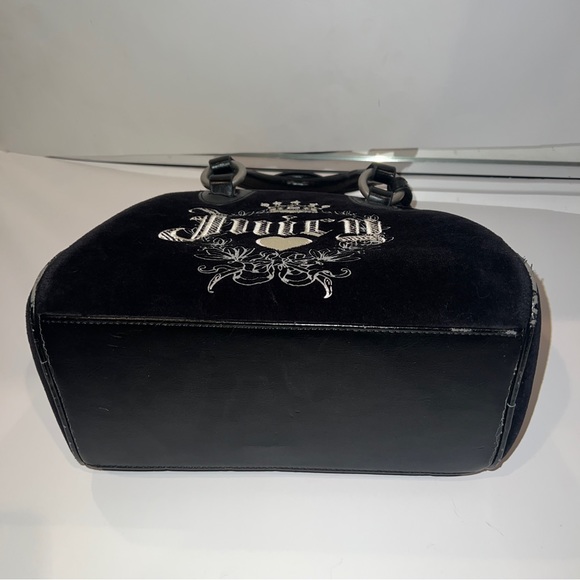 Black Vintage Juicy Couture Purse Bowler Bowling Bag Velour Satchel Y2K - Picture 6 of 13